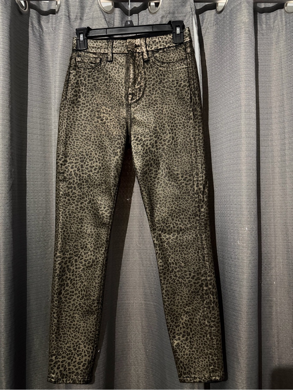 7 For All Mankind Olive Green Leopard-Print Skinny Jeans